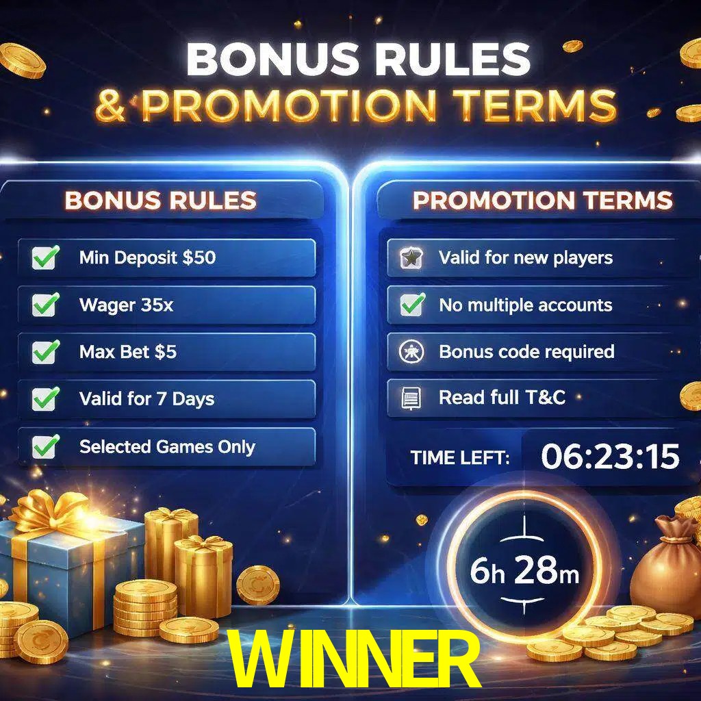 Reglas de promoción WINNER y condiciones de bonos explicadas visualmente