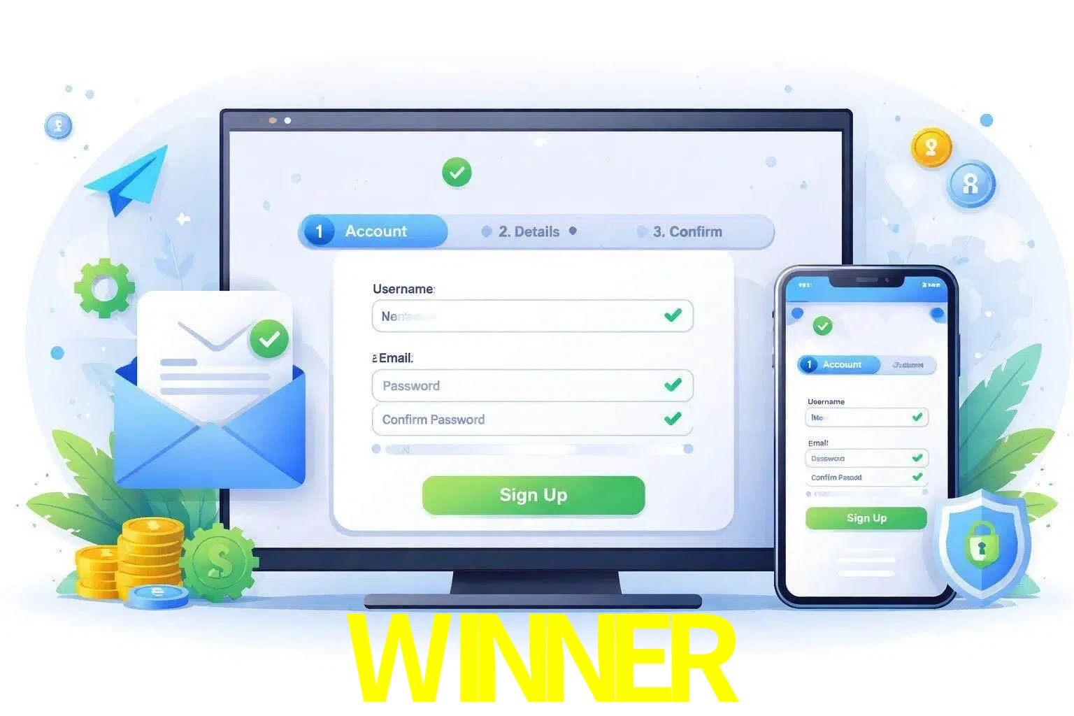 Registro de nuevo usuario y configuración de cuenta WINNER