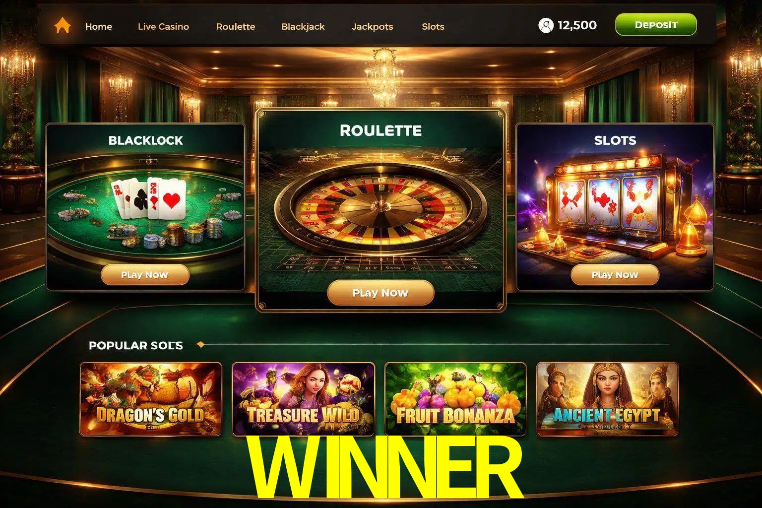 Vista de la plataforma WINNER Casino mostrando categorías organizadas de juegos en línea